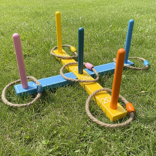 Wooden Quoits Garden Game, Rope Ring Toss Set Hoopla Game for Outdoor Fun