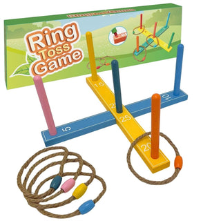 Wooden Quoits Garden Game, Rope Ring Toss Set Hoopla Game for Outdoor Fun