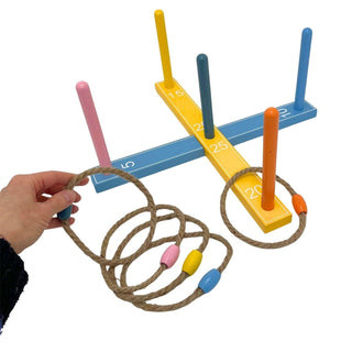 Wooden Quoits Garden Game, Rope Ring Toss Set Hoopla Game for Outdoor Fun