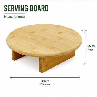 Wooden Raised Round Serving Platter 30cm, Footed Serving Board for Cake & Pastry