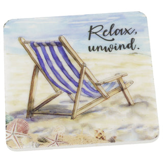 Wooden Set of 4 Nautical Drinks Coasters, 10 cm Epoxy Finish Deckchair Design