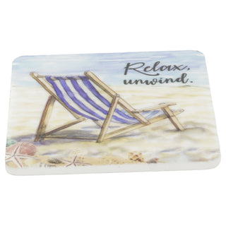 Wooden Set of 4 Nautical Drinks Coasters, 10 cm Epoxy Finish Deckchair Design