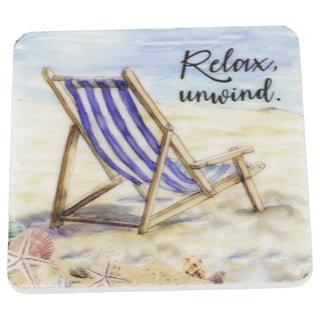 Wooden Set of 4 Nautical Drinks Coasters, 10 cm Epoxy Finish Deckchair Design