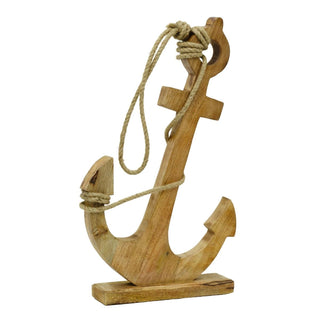 Wooden Ships Anchor Ornament | Rustic Nautical Anchor with Rope Detail - 51cm