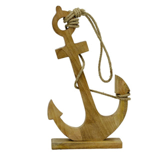 Wooden Ships Anchor Ornament | Rustic Nautical Anchor with Rope Detail - 51cm