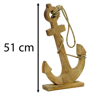 Wooden Ships Anchor Ornament | Rustic Nautical Anchor with Rope Detail - 51cm