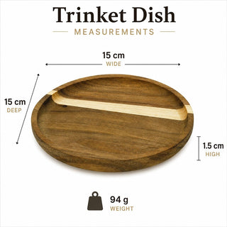 Wooden Trinket Tray, 15cm Round Rustic Trinket Dish in Natural Wood