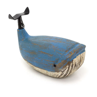 Wooden Whale Ornament | Distressed Nautical Blue Whale Figurine Statue - 11cm