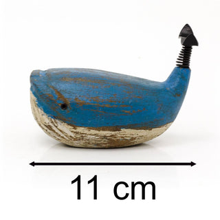 Wooden Whale Ornament | Distressed Nautical Blue Whale Figurine Statue - 11cm