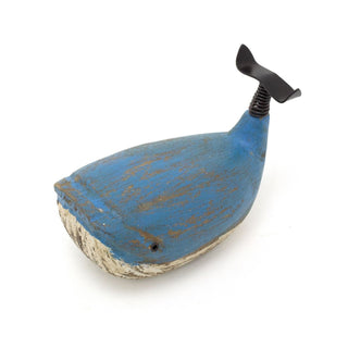 Wooden Whale Ornament | Distressed Nautical Blue Whale Figurine Statue - 11cm
