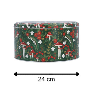 Woodland Mushroom Cake Tin | Round Metal Storage Tin For Bakers - 24 x 12cm