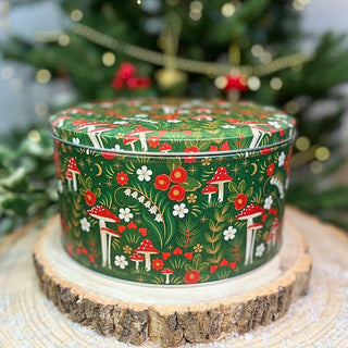 Woodland Mushroom Cake Tin | Round Metal Storage Tin For Bakers - 24 x 12cm