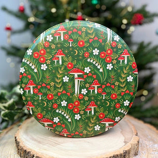 Woodland Mushroom Cake Tin | Round Metal Storage Tin For Bakers - 24 x 12cm