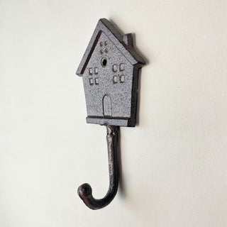 Wrought Iron House Wall Hook | Vintage - style Metal House Shaped Coat Hook - 16cm