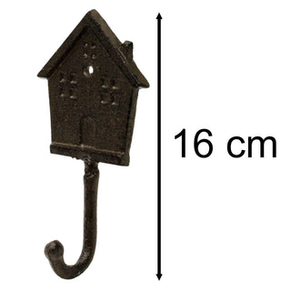 Wrought Iron House Wall Hook | Vintage - style Metal House Shaped Coat Hook - 16cm