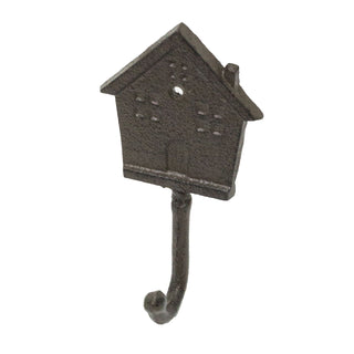 Wrought Iron House Wall Hook | Vintage-style Metal House Shaped Coat Hook - 16cm