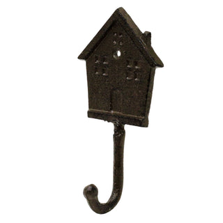 Wrought Iron House Wall Hook | Vintage-style Metal House Shaped Coat Hook - 16cm