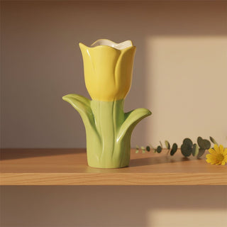 Yellow Tulip - Shaped Vase, 20cm Ceramic Vase for Flowers, Decorative 3D Tulip Vase
