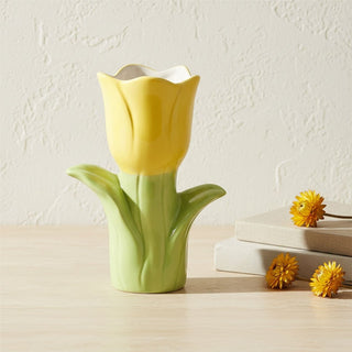 Yellow Tulip - Shaped Vase, 20cm Ceramic Vase for Flowers, Decorative 3D Tulip Vase