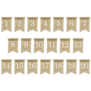 1-20 Jute Hessian Table Number Flags Banners | Vintage Wedding Table Numbers Tags | Rustic Wedding Decorations