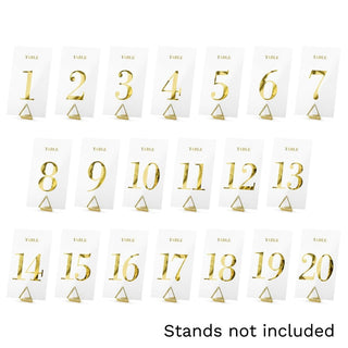 1-20 Transparent Table Number Sign Cards | Gold Wedding Table Numbers | Wedding Table Decoration