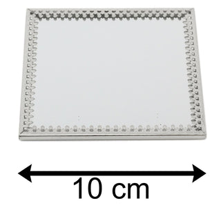 10cm Decorative Mirror Glass Display Plate | Mirrored Candle Tray | Silver Glass Coaster - Square