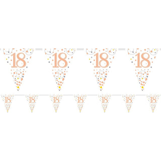 12.8ft Holographic Happy 18th Birthday Bunting | 11 Pennant Flags Triangle Rose Gold Happy Birthday Bunting | Happy Birthday Sign Rose Gold Birthday Decorations