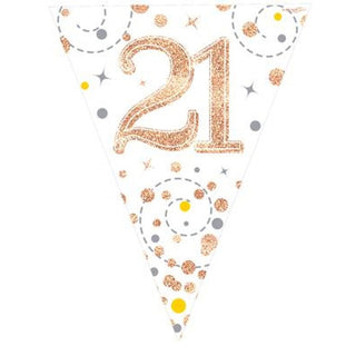12.8ft Holographic Happy 21st Birthday Bunting | 11 Pennant Flags Triangle Rose Gold Happy Birthday Bunting | Happy Birthday Sign Rose Gold Birthday Decorations