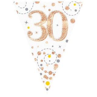 12.8ft Holographic Happy 30th Birthday Bunting | 11 Pennant Flags Triangle Rose Gold Happy Birthday Bunting | Happy Birthday Sign Rose Gold Birthday Decorations