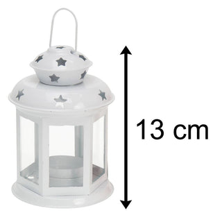 13cm Metal Lantern Tealight Holder | Hanging Outdoor Indoor Tea Light Lantern | Star Tealight Candle Holder - White