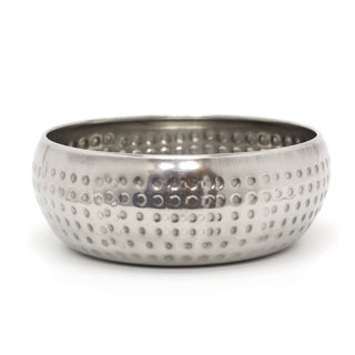 15cm Stylish Silver Metal Kitchen Bowl | Round Stainless Steel Display Dish With Hammered Detail | Snack Bowl
