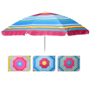 160cm Striped Beach Umbrella Sun Shade UV30 Protection | Protective Sun Beach Parasol | Holiday Travel Beach Umbrella - Design Varies One Supplied