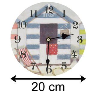 20cm Beach Hut Silent Wall Clock | Non Ticking Wall Mounted Nautical Clock | Coastal Seaside Wall Clocks