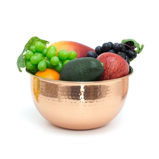 20cm Stylish Copper Silver Metal Kitchen Fruit Bowl | Round Stainless Steel Display Dish With Hammered Detail | Serving Bowl Copper Kitchen Accessories