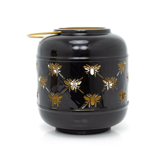21cm Honey Bee Black Metal Hurricane Candle Lantern | Decorative Hanging Lantern For Home Garden Patio | Indoor Outdoor Bee Lantern Garden Gifts