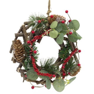22cm Traditional Christmas Wreath Pine Cone And Berry Decoration | Christmas Door Wreath Xmas Wreath | Christmas Decorations