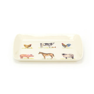 23cm Country Life The Farmyard Carry Tray | Animal Design Rectangle Tray Mini Tray | Melamine Country Kitchen Small Tea Coffee Tray