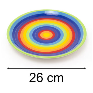 26cm Hand Painted Rainbow Stripe Dinner Plate | Multicoloured Round Ceramic Plate | Large Kitchen Dining Plate Rainbow Tableware