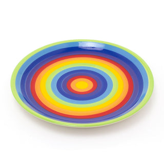 26cm Hand Painted Rainbow Stripe Dinner Plate | Multicoloured Round Ceramic Plate | Large Kitchen Dining Plate Rainbow Tableware