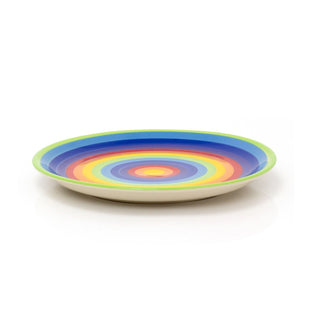 26cm Hand Painted Rainbow Stripe Dinner Plate | Multicoloured Round Ceramic Plate | Large Kitchen Dining Plate Rainbow Tableware