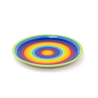 26cm Hand Painted Rainbow Stripe Dinner Plate | Multicoloured Round Ceramic Plate | Large Kitchen Dining Plate Rainbow Tableware