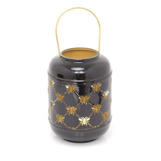 26cm Honey Bee Black Metal Hurricane Candle Lantern | Decorative Candle Holders For Home Garden Patio | Indoor Outdoor Bee Lantern