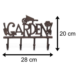 28cm Wrought Iron Wall Mounted Garden 4 Hanger Hooks | Rustic Heavy Duty Coat Hooks | Novelty Multi Purpose Wall Hooks Coat Rack