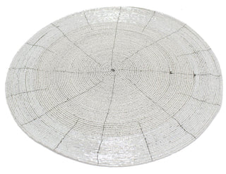 30cm Round Furniture Dining Table Woven Glass Beaded Placemat - White