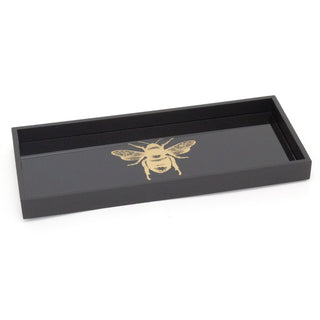 33cm Black And Gold Bee Display Tray Candle Tray | Wooden Trinket Tray Jewellery Dish | Rectangle Wood Display Dish - Single Bee