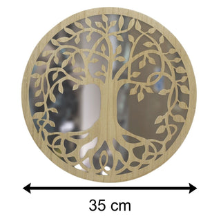 35cm Stunning Tree Of Life Wall Mirror | Round Wooden Hanging Wall Art | Circle Mirror Decorative Tree