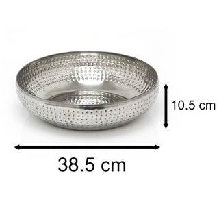 38cm Extra Large Stainless Steel Kitchen Fruit Bowl | Round Silver Display Bowl With Hammered Detail | Multi-purpose Serving Bowl Salad Bowl Decorative Bowl