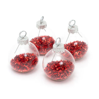 4 Piece Glitter Bauble Christmas Place Card Holders Packs | Table Name Card Holders Table Number Holders | Bauble Shaped Table Name Cards - Red
