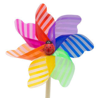 45cm Stripped Garden Windmill Outdoor Pinwheel | Wooden Rainbow Wind Spinner | Flower Bed Ornament Garden Decorations