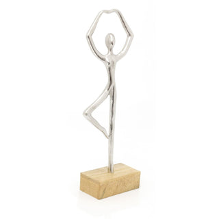 46cm Silver Metal Dancer Ornament On Wood Base | Aluminium Dancing Statue Ballet Dancer Statue | Abstract Ballerina Figurine Dancer Sculpture - Design Varies One Supplied